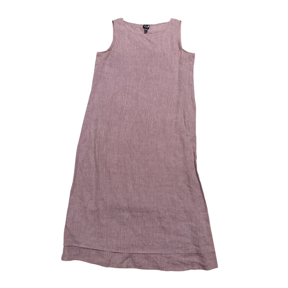Eileen Fisher Shift Dress Womens L Purple Excellent Irish Linen Sleeveless Midi